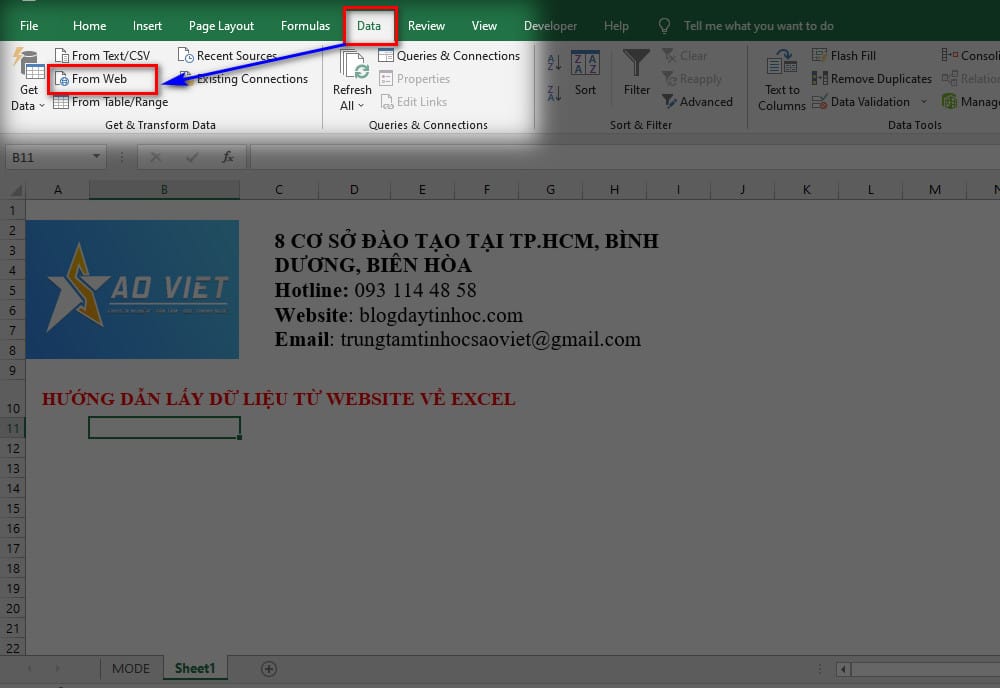 Trong Excel - Vào thẻ Data - Chọn công cụ From Web