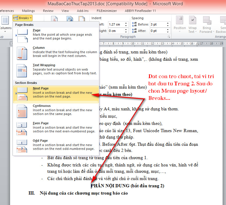 thủ thuật đánh số trang trong word 2007