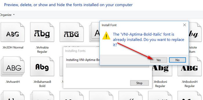 ghi đè fonts tiếng việt