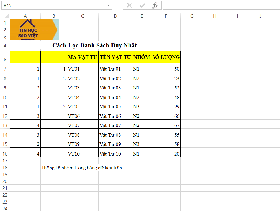 sử dụng hàm vlookup dò nhóm từ cột số thứ tự