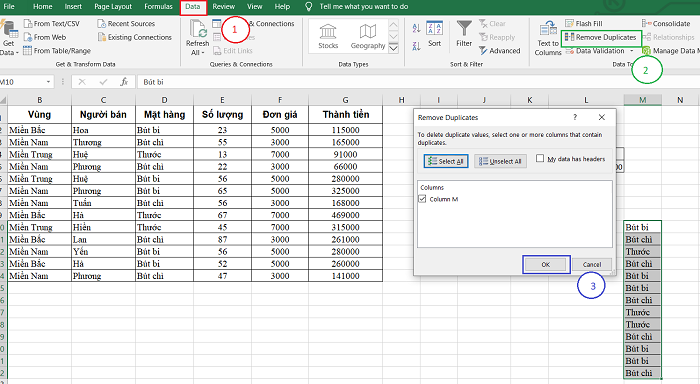 Bảng Remove Duplicates