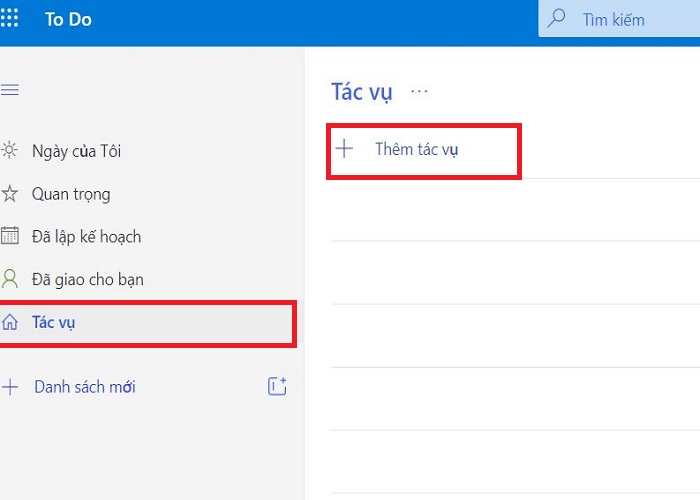 thêm tác vụ đầu tiên