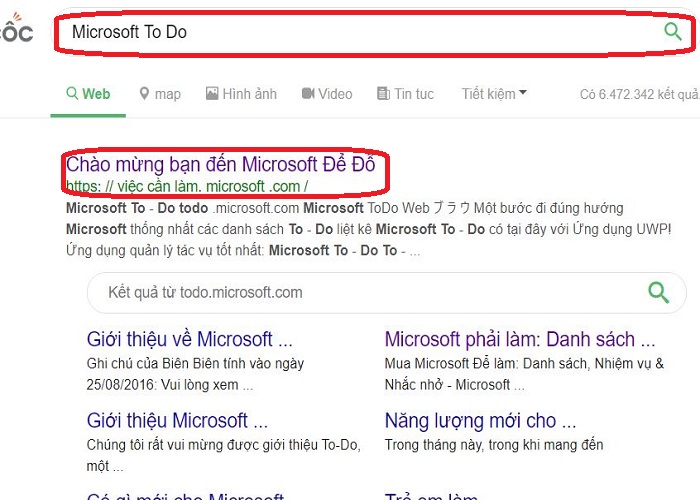 tìm kiếm microsoft to do trên mạng
