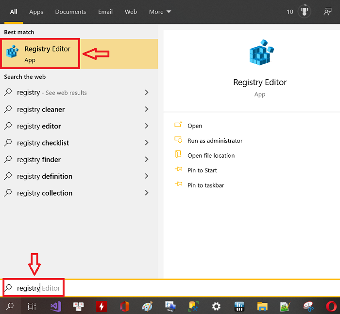 Mở hộp thoại Registry Editor