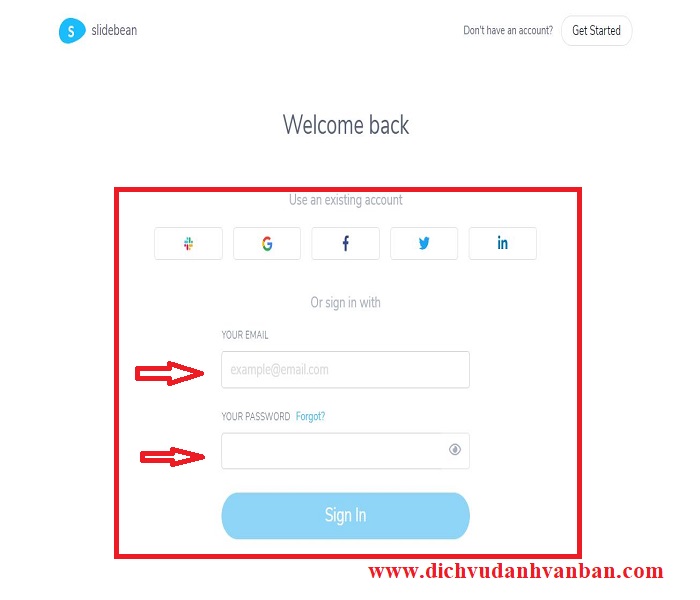 đăng nhập slidebean