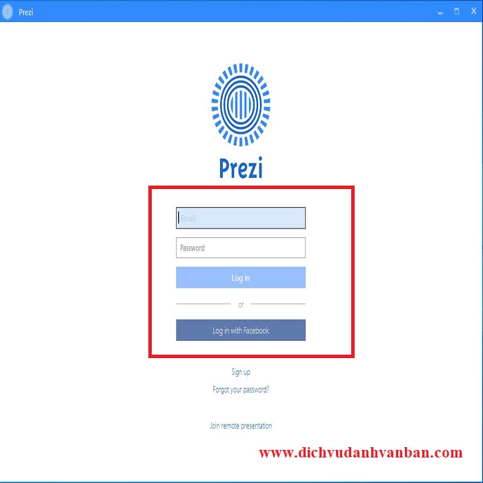 Đăng nhập vào Prezi
