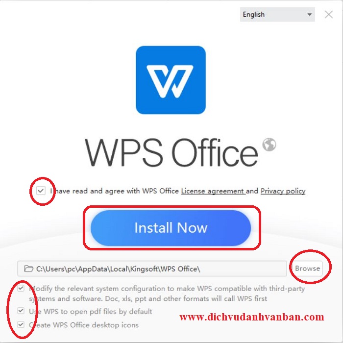 mở file setup WPS