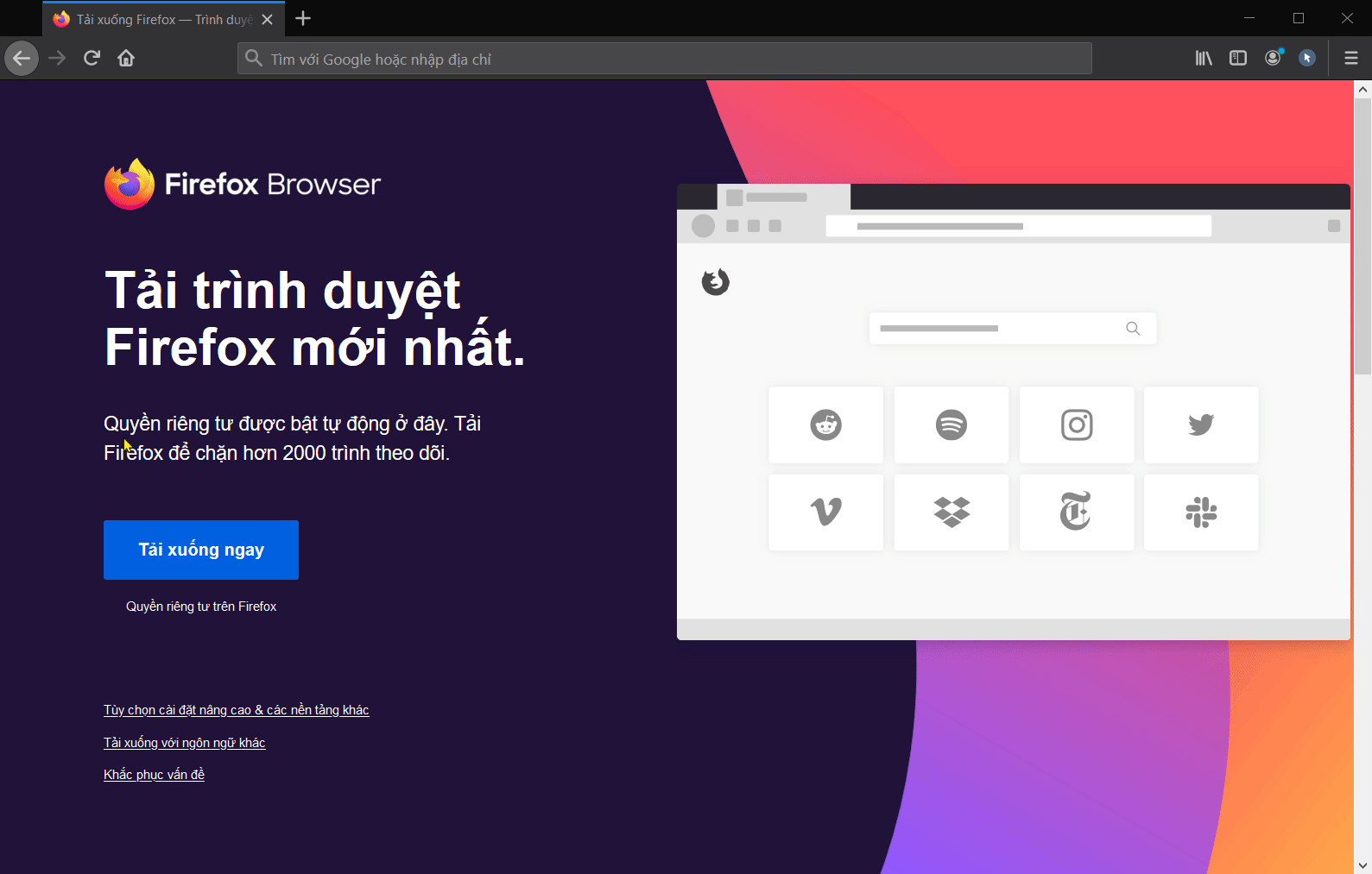 Gõ about:config trong thanh tìm kiếm