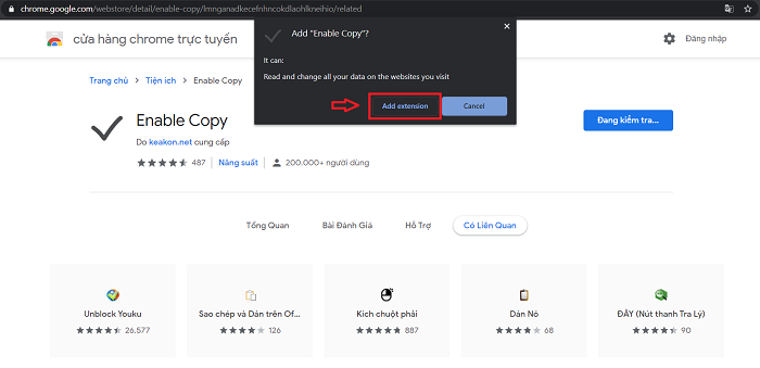 Chọn Add extensions để tiếp tục cài đặt