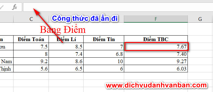Kiểm tra công thức