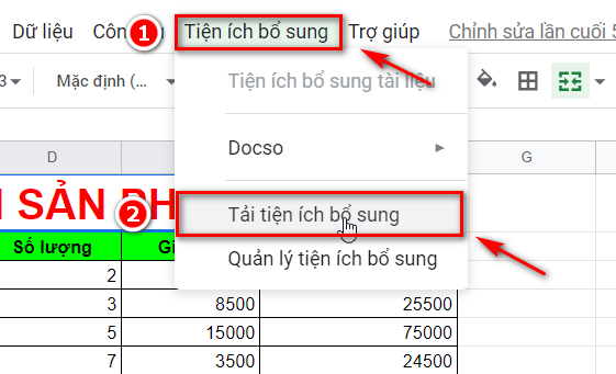 mở menu Add-On (Tiện ích bổ sung)