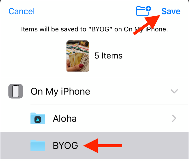 Chọn folder để lưu các tệp