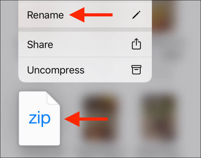 Chọn Rename từ têp Zip