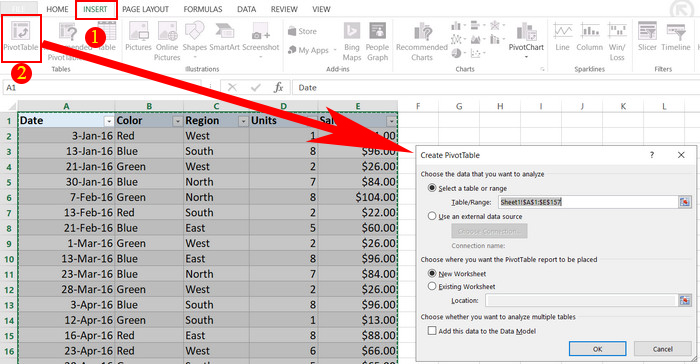 Tạo pivot table