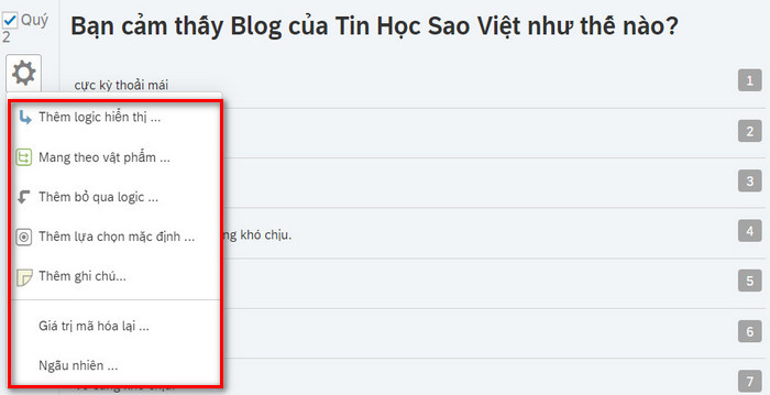 các lệnh trong bánh răng