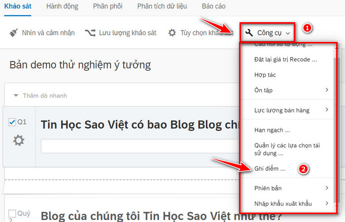 ghi điểm câu trả lời