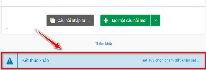 nút lệnh thiết lập khảo sát trước khi công bố