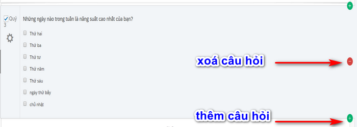 thêm xoá câu hỏi