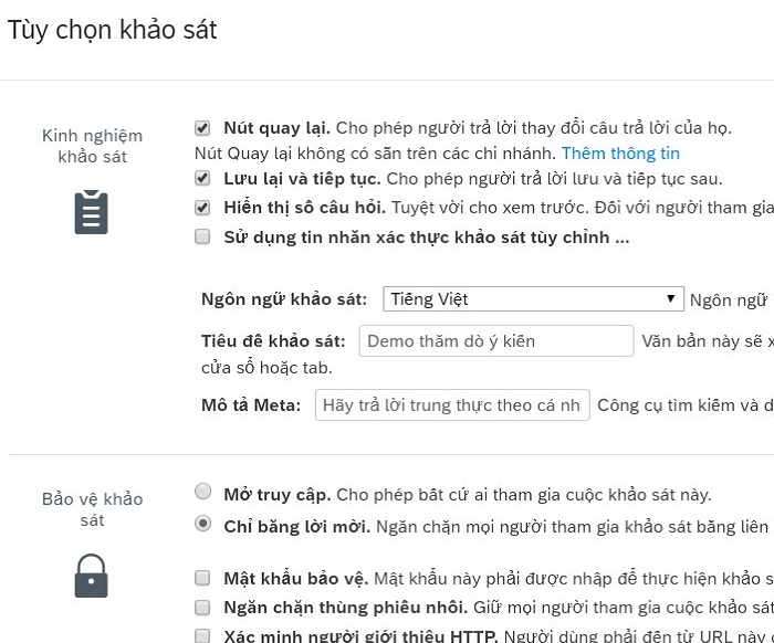 tuỳ chọn khảo sát