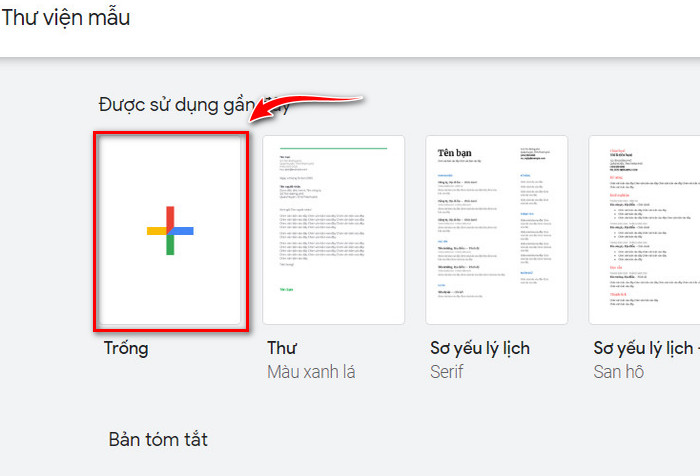 chọn tệp văn bản trống