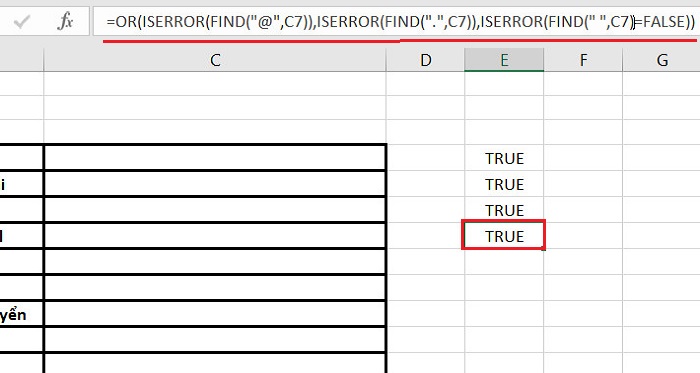 hàm OR này dùng để tạo các điều kiện cho email nhập vào
