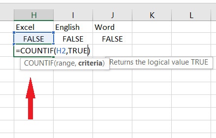 hàm countif để đổi TRUE FALSE về 1 và 0