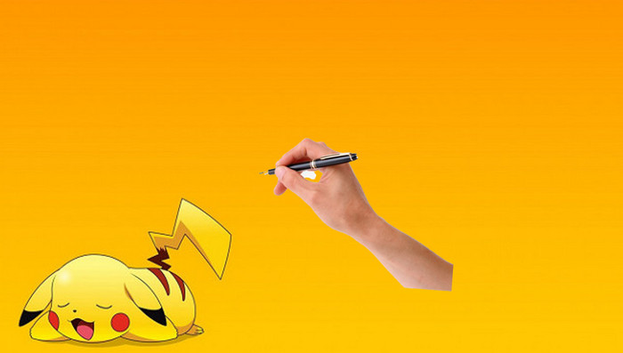 insert ảnh nền và tay cầm bút vào