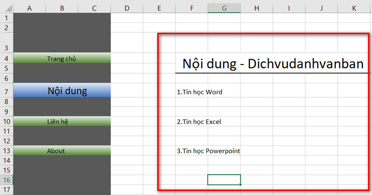 giao diện nội dung