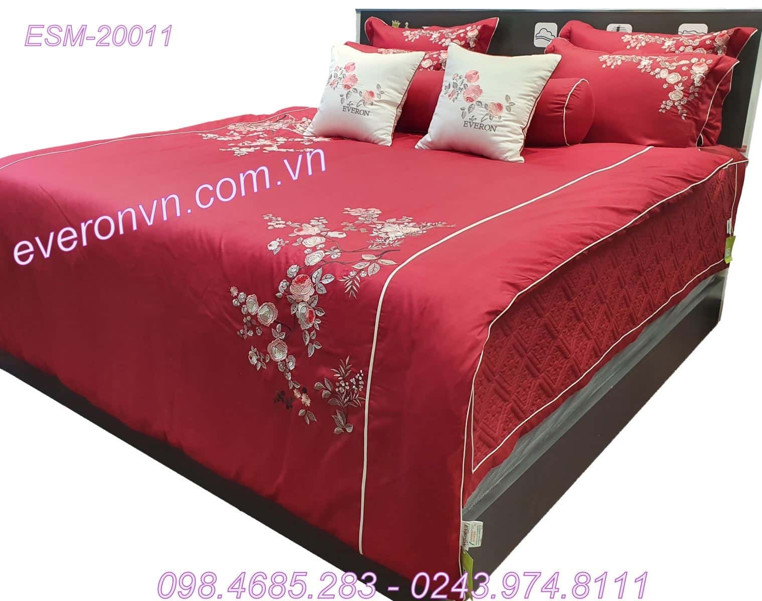 Bộ chăn ga gối Everon màu đỏ - Chất liệu Modal