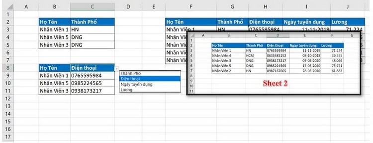kết quả sử dụng vlookup khác sheet