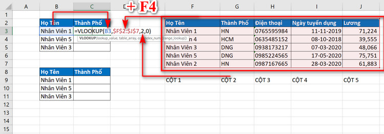 sử dụng vlookup cùng sheet đơn giản