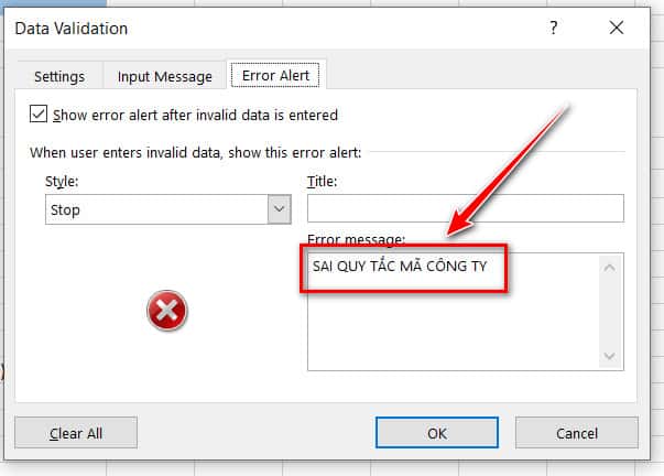 alert cho mã công ty
