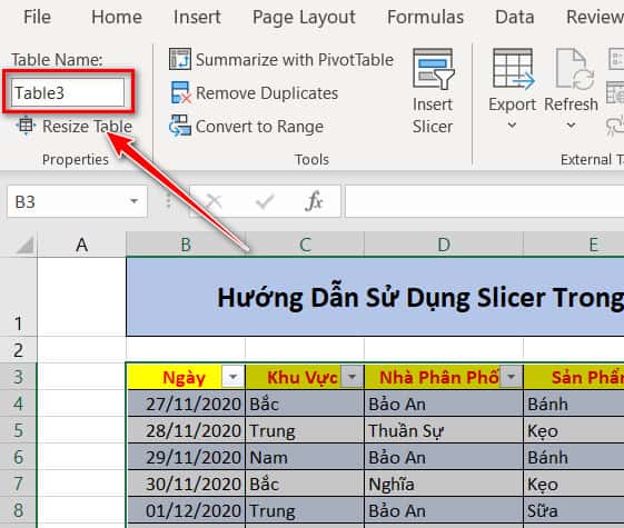 đổi tên bảng vừa tạo