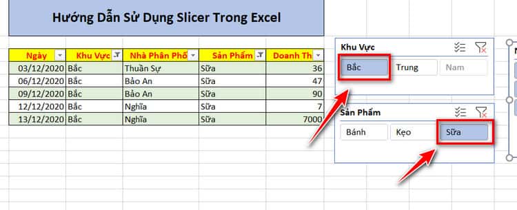 ví dụ sử dụng slicer