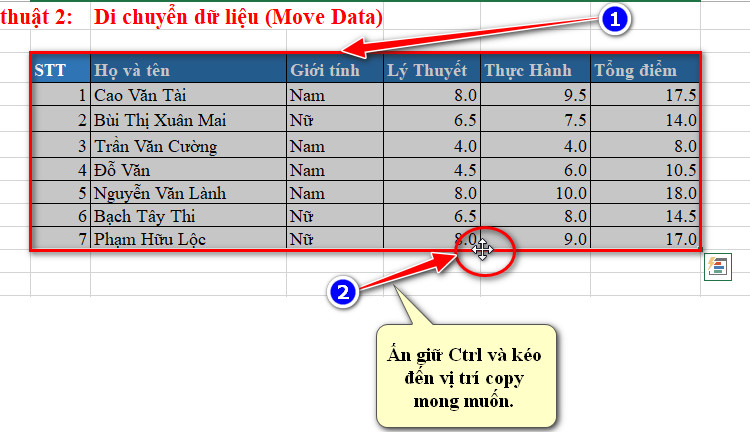 copy bằng cách ấn ctrl