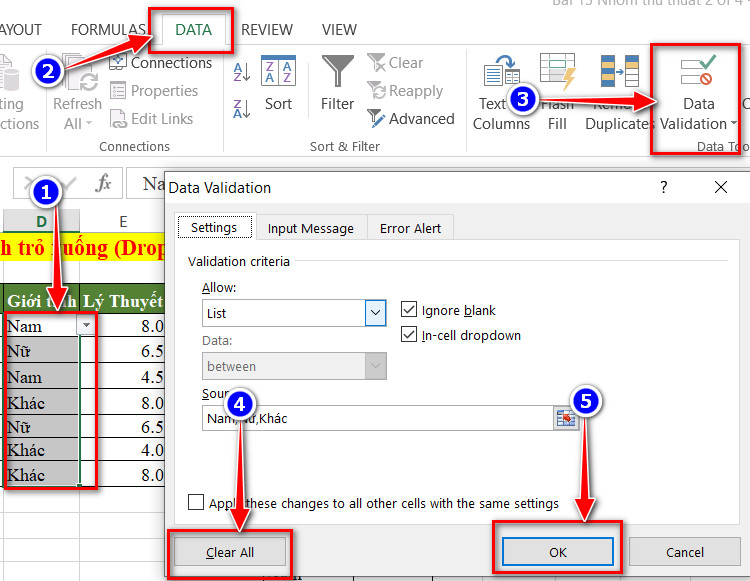 xóa data validation