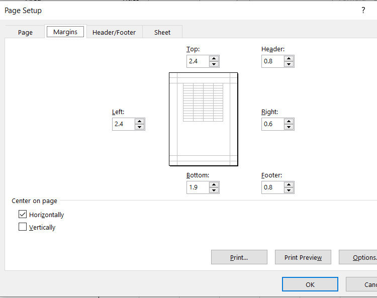 page setup