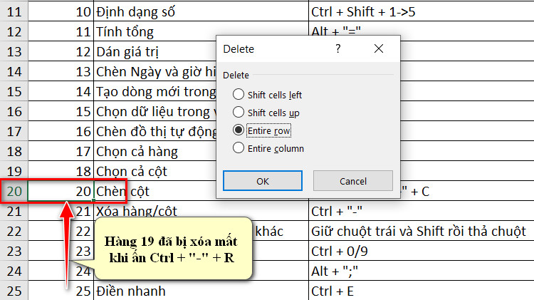 xóa hàng cột