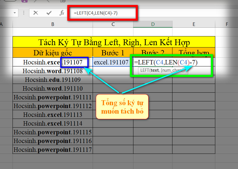 hàm left kết hợp hàm len