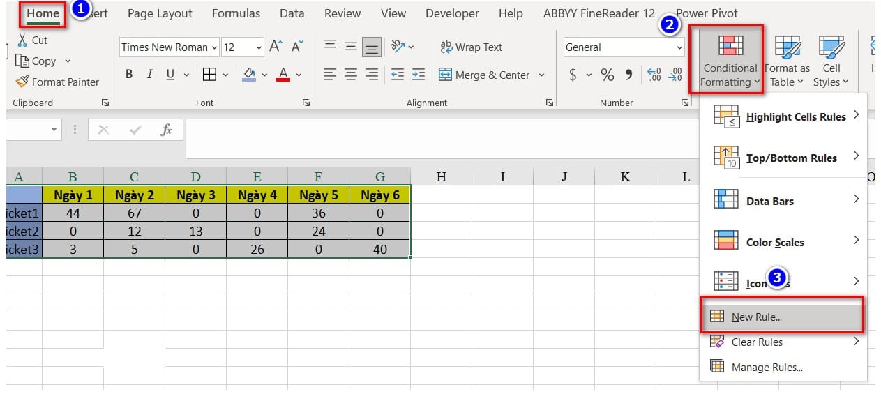 Bước 2 vào Conditional Formatting
