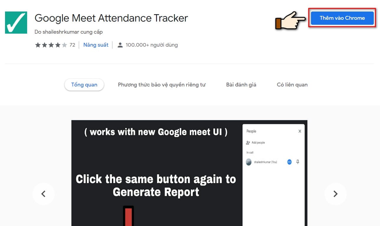 thêm ứng dụng tracker vào chrome