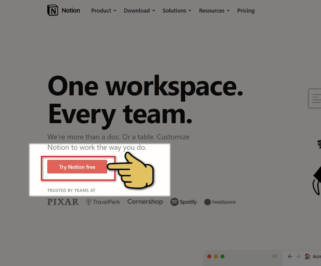 hình ảnh chọn try notion free