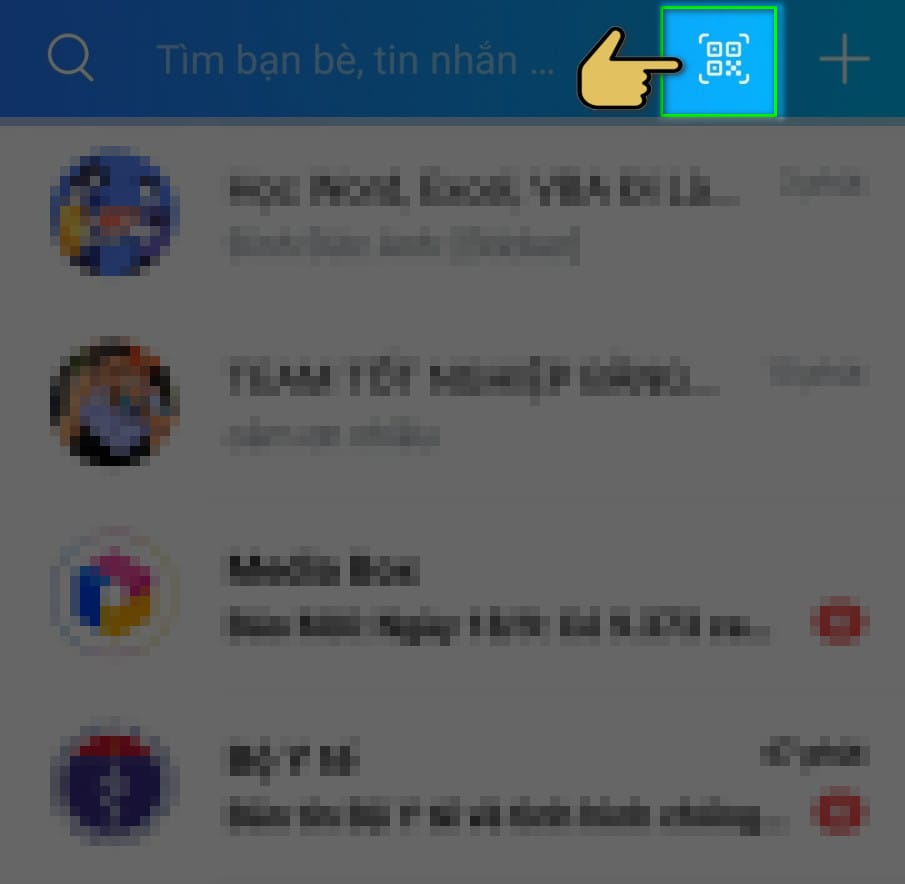Kích vào mã QR trên điện thoại