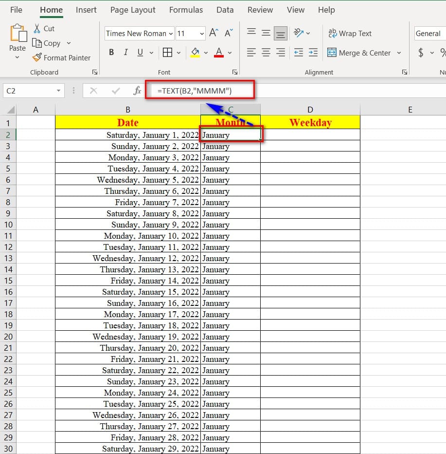 hình ảnh gõ hàm tên tháng