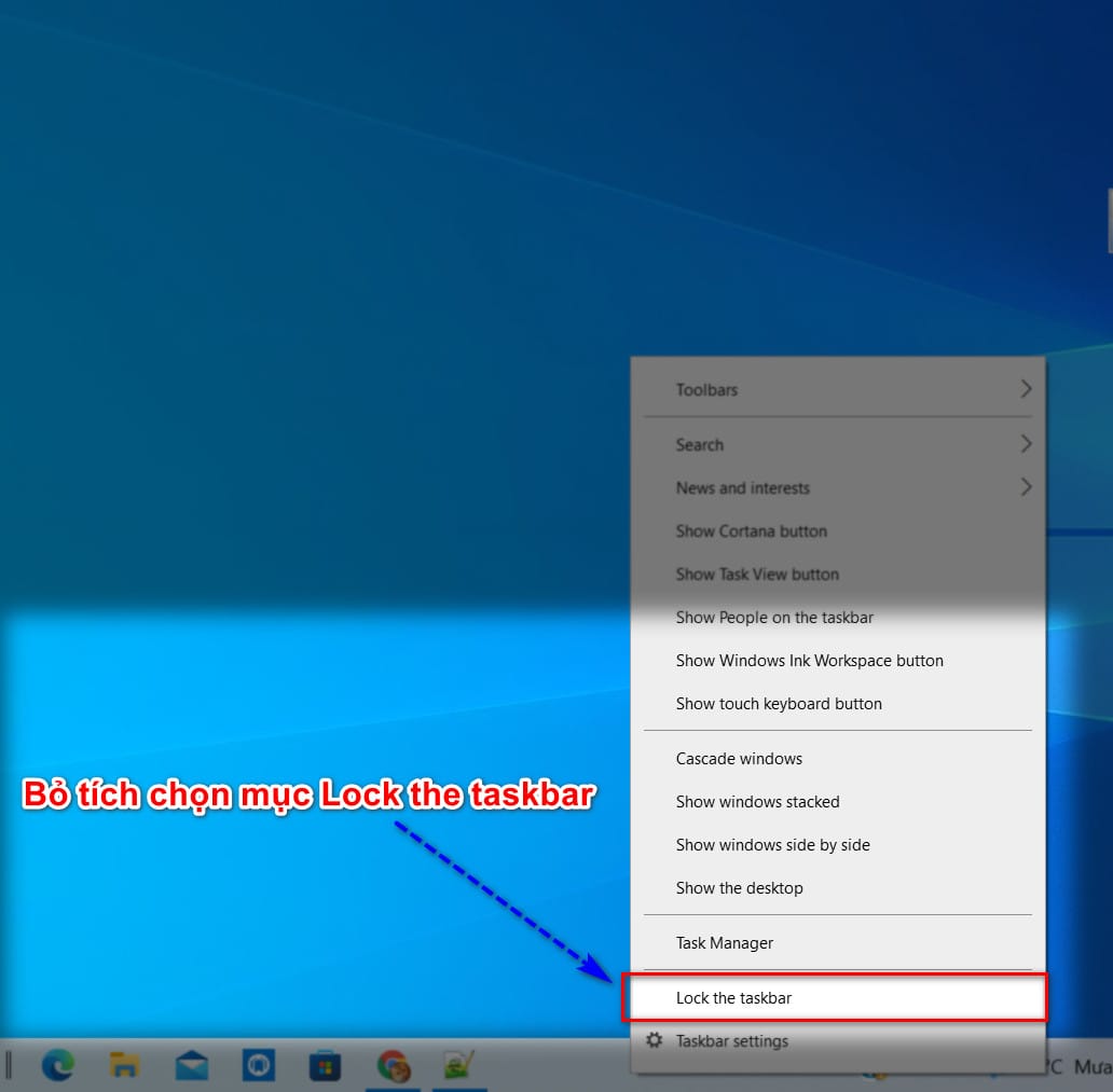 hình ảnh bỏ chọn locjk the taskbar