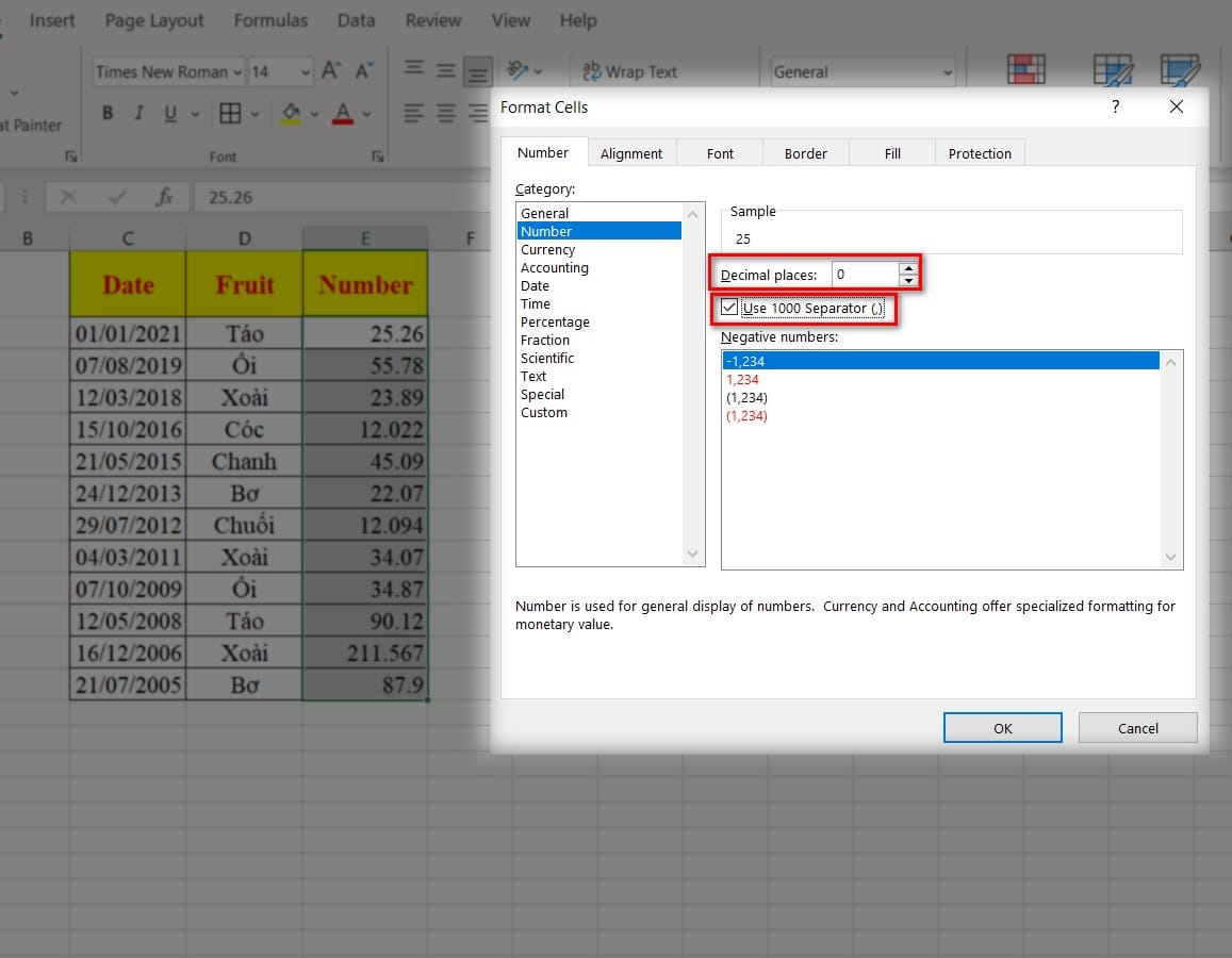 hình ảnh thiết lập mục number