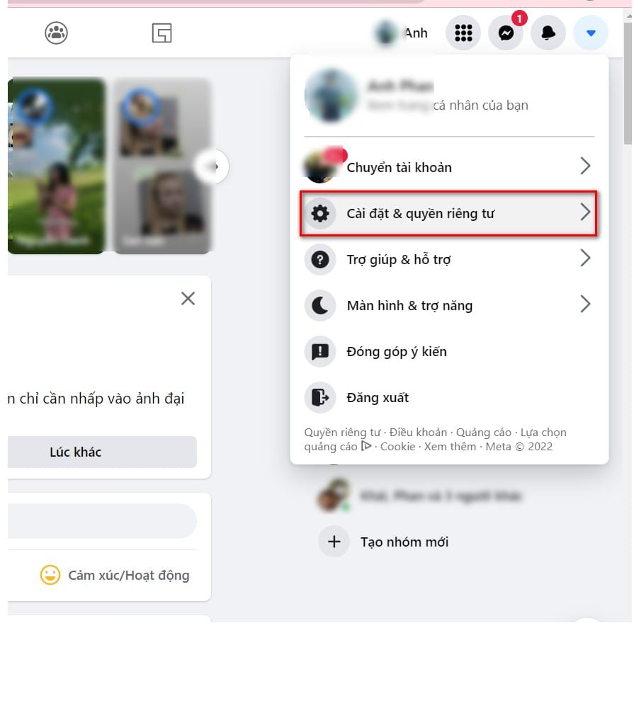 hình ảnh chọn cài đặt và quyền riêng tư