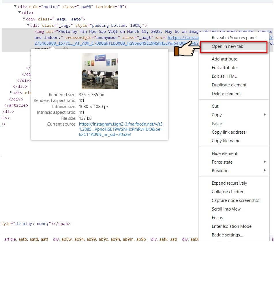 hình ảnh chọn open new tab