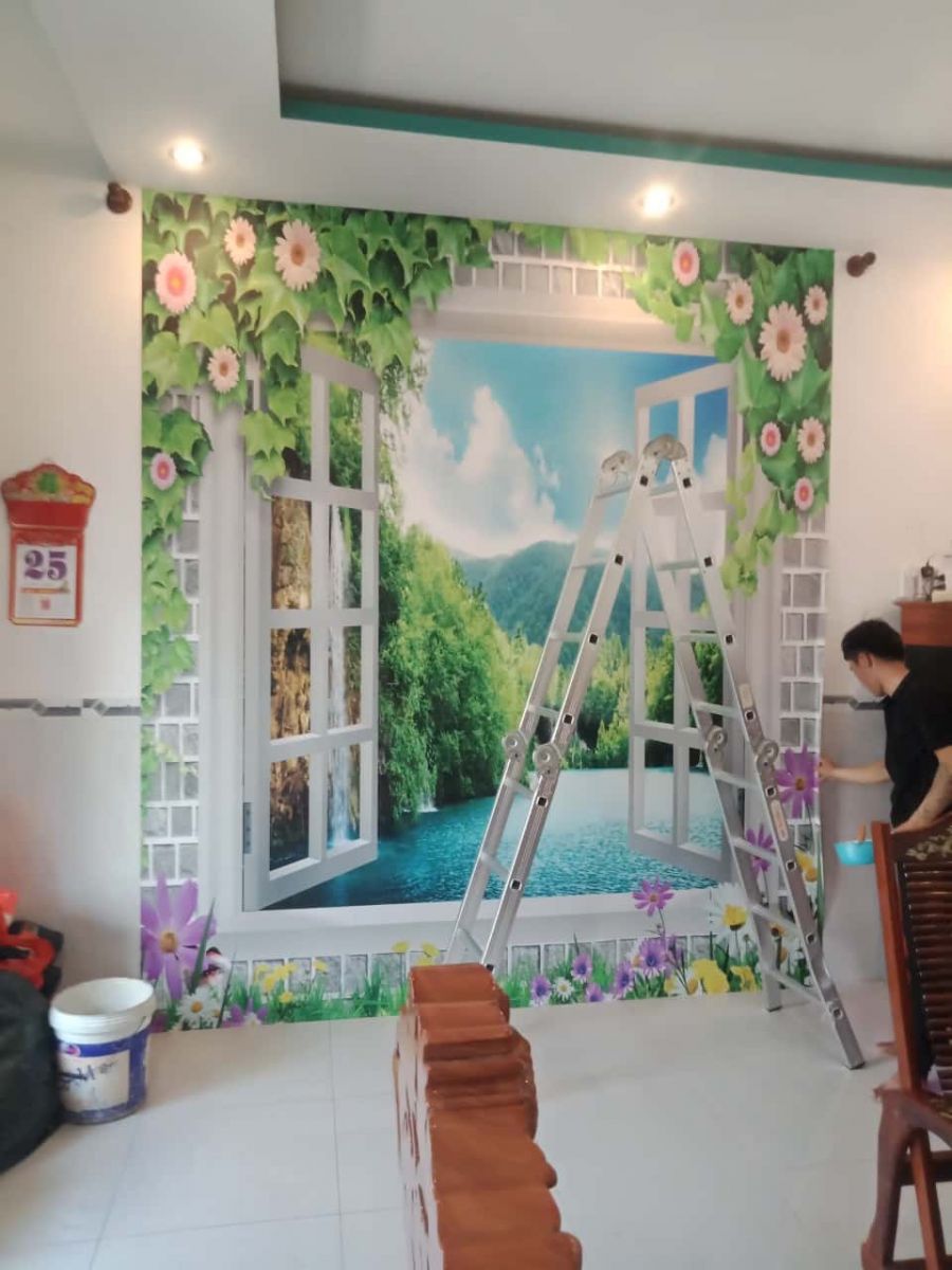 thi công tranh dán tường
