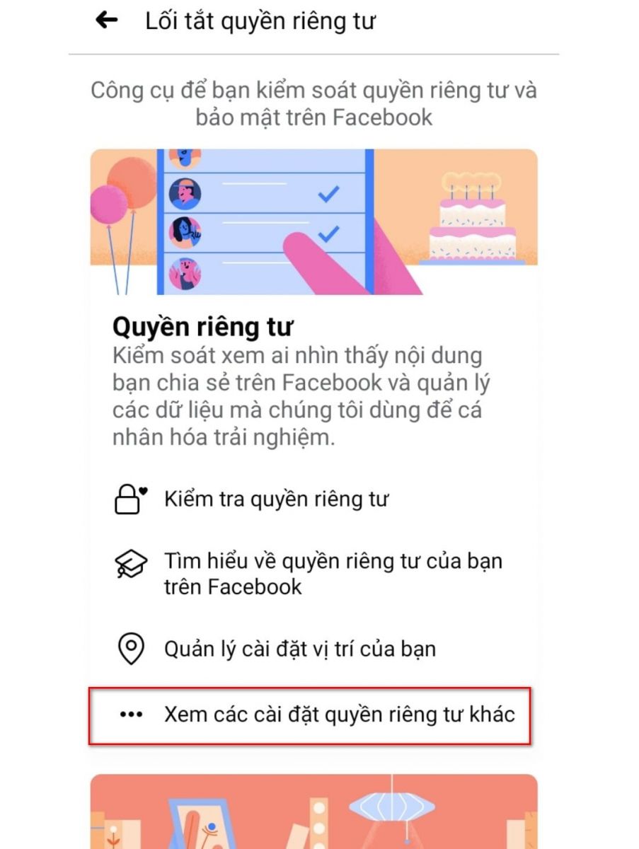 hình ảnh tích chọn quyền cài đặt riêng tư